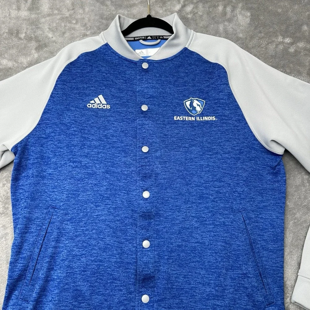 Adidas Eastern ILLINOIS Varsity Players Jacket Button Up Logo Blue Men's Large L
